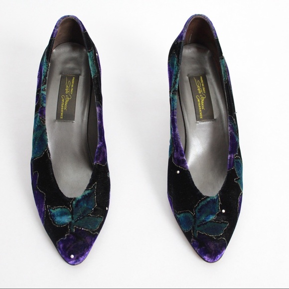 Final Sale Vintage Sesto Meucci Floral Velvet Mini Pumps - Picture 2 of 4